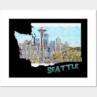 Washington State Outine (Seattle Drawing) Posters and Art